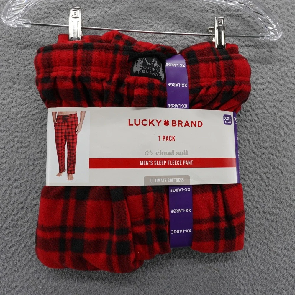 Lucky Brand Mens‎ Cloud Soft Red Black Plaid Fleece Sleep Pant XXL NEW